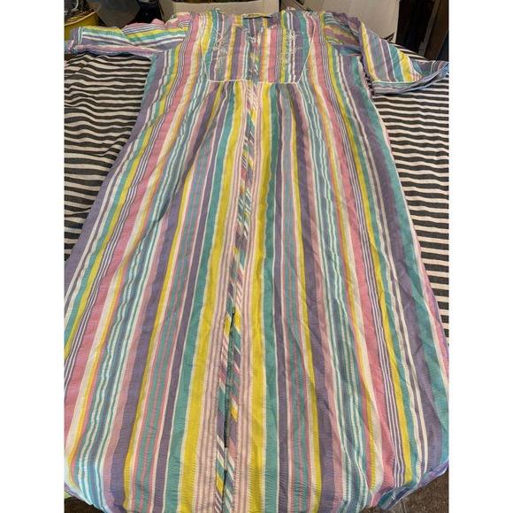 Collections Etc. Other - Collections Etc Pastel Striped Cotton Seersucker Caftan Robe Zip Front Medium